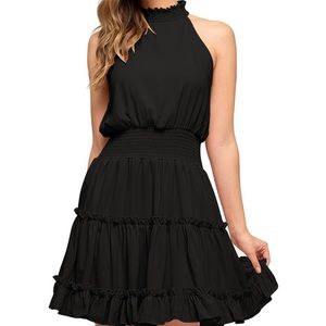 Women's Summer Casual Halter Neck Dress Sleeveless Smocked Waist Ruffle Dress